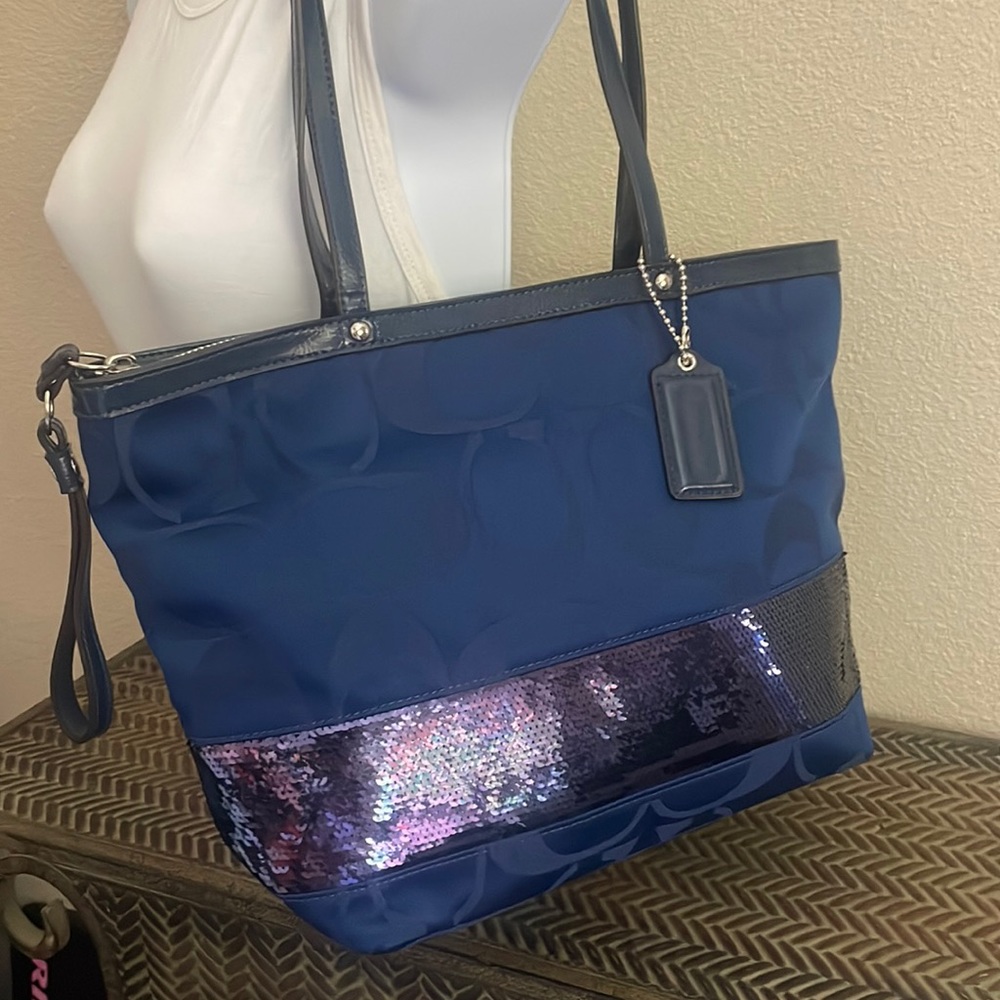 COACH Navy Blue and Sequin Small Tote